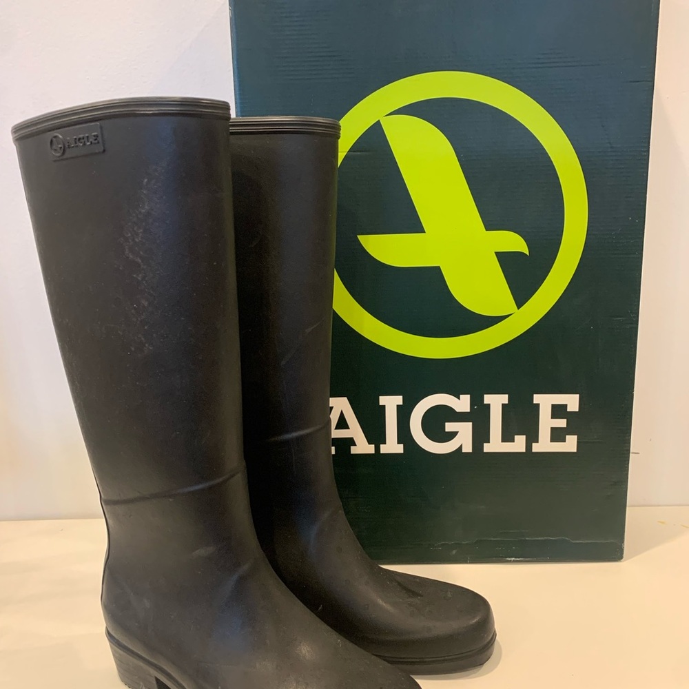 Aigle Miss Juliette S Black Satin Boots